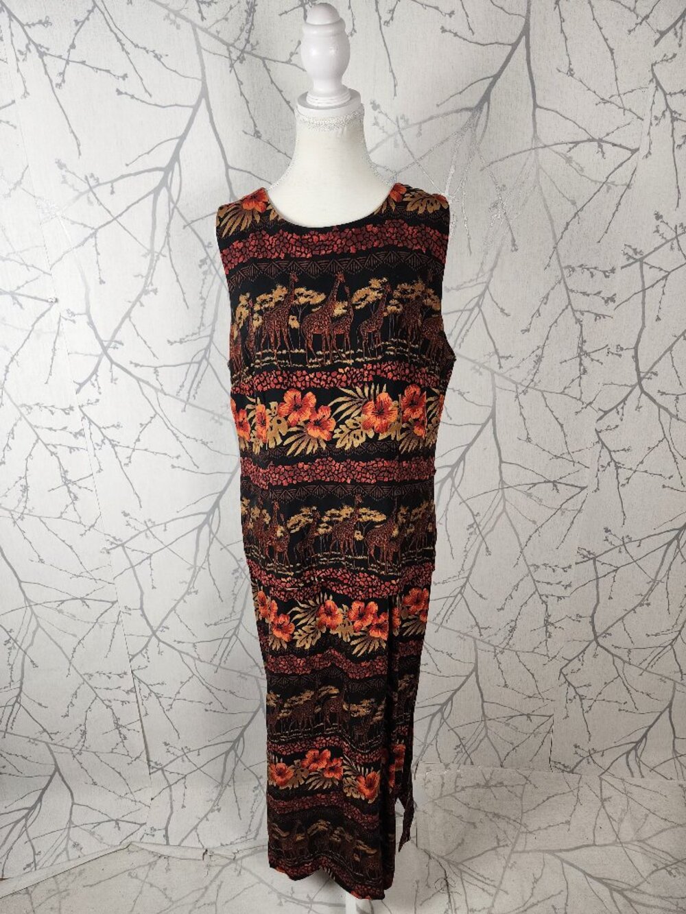 Tradition VTG Tropical Giraffes Safari Printed Layered Maxi Dress